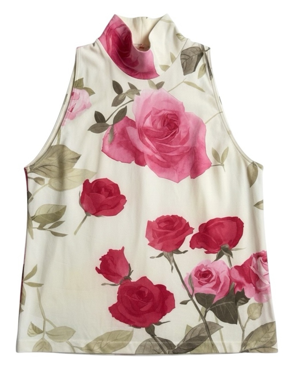 Victoria's Secret Rose Floral Mock Neck Sleeveless Top Made in‎ Italy Size Large